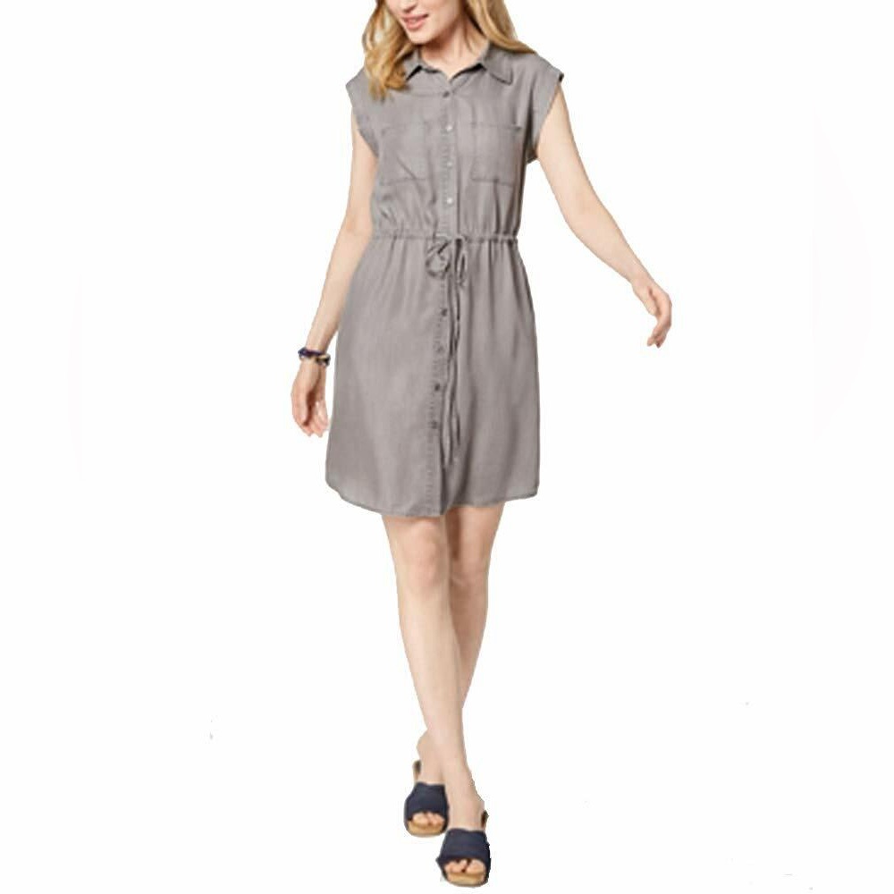 Style & Co Chambray Drawstring-Waist Shirt dress with pockets